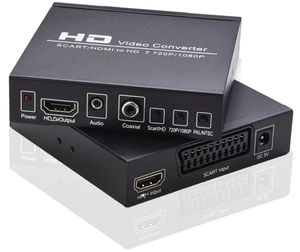 Conectores Scart/HDMI a HDMI Compatible 720P 1080P HD Coaxia Audio Video Converter scart y HDMI Entrada de 2 vías Monitor Box para HDTV DVD STB