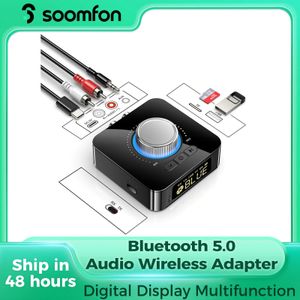 Conectores Soomfon Bluetooth 5.0 Adaptador de audio TV 2in1 Transmisor de receptor 3.5 mm AUX RCA TF/UDISK JACK Pantalla para el automóvil en casa estéreo