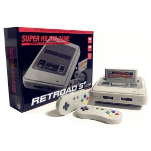 Consolas Super consola de juegos de 16 bits para SFC / SNES PALNTSC Hardware de cartucho original Tamaño grande Dos controladores RETROAD SFC52HD Estuche gris