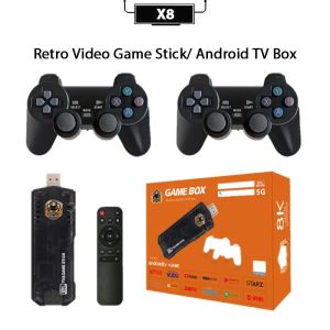 Consoles Nightcore Android TV Game Box 4K Game Stick X8 Android TV Box Double Système HD Sortie Contrôleur sans fil M8 Console rétro mise à jour