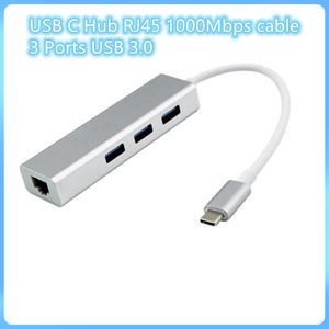 consumer electronics Adaptateur Ethernet USB-C RJ45 Lan TypeC vers 3 ports USB 3.0 Hub 10/100/1000 Mbps Réseau Gigabit pour Mac-book PC mobile