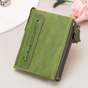 Contact's Womens Leather Wallet Small Bifold Compact Credit Card Case Purse for Ladies with Zipper Pocket Genuine Leather Wallet