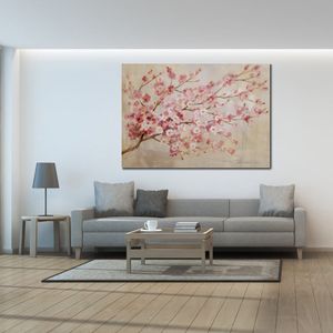 Arte abstracto contemporáneo sobre lienzo April Cherry Blossom pintura al óleo hecha a mano con textura decoración de pared