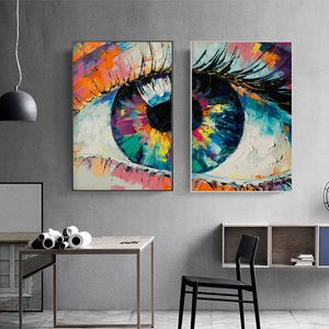 Pósteres de pintura en lienzo de ojos coloridos abstractos contemporáneos, impresiones de arte de pared, imágenes estéticas para sala de estar, decoración del hogar, Cuadros
