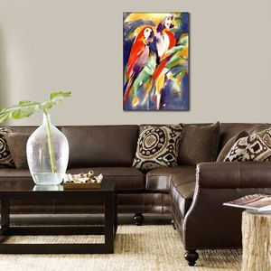 Pintura al óleo abstracta contemporánea sobre lienzo Loros rojos sobre arte púrpura Arte vibrante para la decoración del hogar