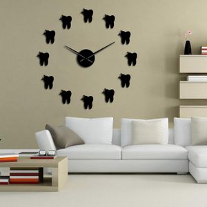 Efecto de espejo acrílico contemporáneo dental 3D DIY Reloj de pared Dentista Dentista Dental Arte de pared Deco Reloj Regalo para médico