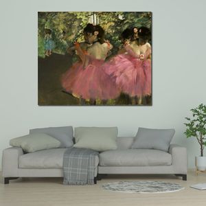 Lienzo contemporáneo, arte de pared, bailarines de Edgar Degas en bailarina de Ballet rosa, pintura al óleo pintada a mano, decoración del hogar