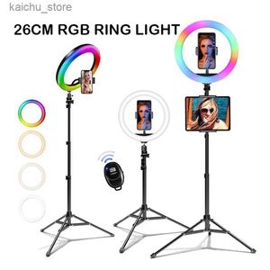 Éclairage continu 26 cm RGB SELIE SELTIE LIGHT LED AVEC TÉLÉPHONE Tablette PC Stand Tripod Photography Studio Light Tiktok YouTube Maquillage Y240418