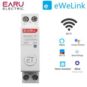 Contrôle 1P + N Din Rail WiFi Circuit Breaker Smart Timer Switch Relay Remote Control by Ewelink Smart Home Compatiable avec Alexa Google