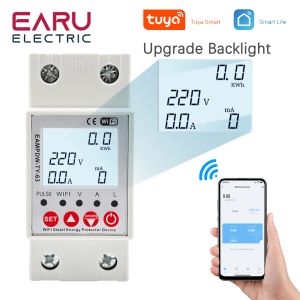 Contrôle 2P 63A Tuya App WiFi Circuit Smart Circuit Earthage Over Sous Tension Protector Relay Relay Disvice interrupteur Breaker Energy Power KWH METER