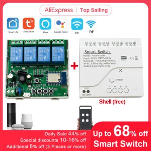 Contrôle 4ch Tuya Smart Switch 220V Module WiFi Remote commande USB 5V 12V 24V 85250V RF Receiver 10A Smart Relay comprend la coque gratuite