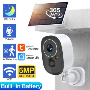 Contrôle 5MP Tuya Smart Life Rechargeable Battery WiFi Security Camera Outdoor 2 Way Solar Solar Power Wireless CCTV SURVEILLANCE CAME