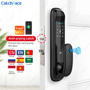 Contrôle Electronic Finger Empreinte biométrique Grosted Panneau Digital Smart Door Lock WiFi Tuya ou TTLOCK application Mot de passe de mot de passe IC Sécurité