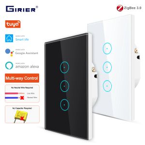 Control GIRIER Tuya ZigBee Interruptor de luz US Smart Touch Switch 95250V No se requiere condensador de cable neutro Funciona con Alexa Google Home