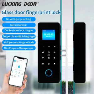 CONTRÔLE HAHA LOCK application Bluetooth Smart Glass Door Lock Remote Déverrouiller les empreintes digitales RFID Mot de passe de carte avec le rapport d'enregistrement de présence dans le temps