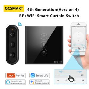 Contrôle QCSMART TUYA TUYA 4th Generation Black Curtain Interrupteur et télécommande pour les stores d'obturation à rouleaux Contrôle via Google Home Alexa Smart Life