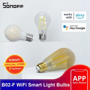 Contrôle Sonoff B02F WiFi LED Filament Filament Smart Bulbes E26 E27 120V 220V Lumière nocturne Éclairage blanc chaud pour Google Home Alexa