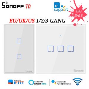 Contrôle Sonoff T0 TX WiFi Smart Wall Interrupteur EU / US / UK 1/2/3 Gang Contrôle de télécommande Gang Via Ewelink App Work with Alexa Google Home