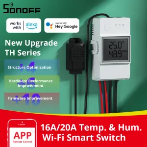 Contrôle SONOFF TH Elite 16A 20A Wifi Switch Surveillance intelligente de la température et de l'humidité avec écran LCD Mode automatique Contrôle de la maison intelligente