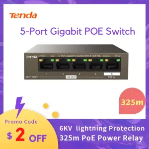 Contrôle Tenda Poe Switch 5/6/10 PORTS Gigabit Fast Network Switch Gigabit Work IP Surveillance Camera Smart Switch Ethernet PoE Interrupteur