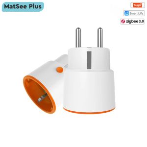 Contrôle Tuya Smart Zigbee Power Plug Eu 16A Socket KWh Electricity Energy Monitor Singal Extender Repeater Support Alexa Google Home