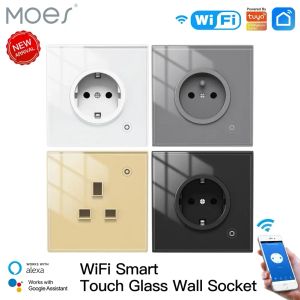 Contrôle WiFi Tuya Smart Wall Socket Glass Panneau Panneau de sortie Power Monitor tactile Relay Relay Mode Light Ajustement Smart Life App Alexa