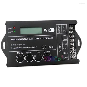 Controladores DC 12V 24V WiFi RGB Controlador de tira LED programable por tiempo TC420 TC421 5 canales 20A Atenuador de cinta de luz programable de ánodo común