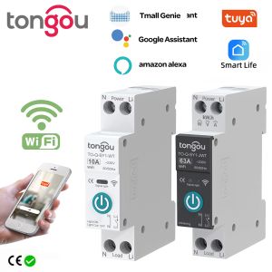 Controles Tuya Wifi Disyuntor inteligente Medición de potencia 1p 63a Riel DIN para hogar inteligente Control remoto inalámbrico Interruptor inteligente por aplicación Tongou