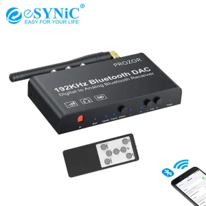 Convertisseur Esynique Bluetoothcompatible DAC 192K Digital Coaxial Toslink to Analog Stéréo L / R RCA 3,5 mm Convertisseur audio avec télécommande