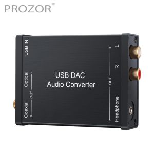 Convertisseur Prozor USB DAC Audio Convertisseur USB vers numérique coaxial optique 3,5 mm Sortie stéréo Sortie USB Adaptateur de carte son audio pour PC