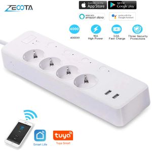 Convertisseur WiFi Tuya Smart Power Strip Eu Plug Outlet Sockets USB Surveillant Consommation Remote Indépendance Contrôle par Google Home Alexa