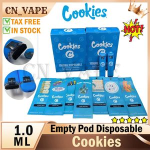 Biscuits jetables Vape Pen Dispositif 1.0ML Pods Sacs d'emballage D8 Batterie rechargeable 280mah E Cigarettes Vapes OEM Distillat épais Vaporisateur d'huile Stylos vides