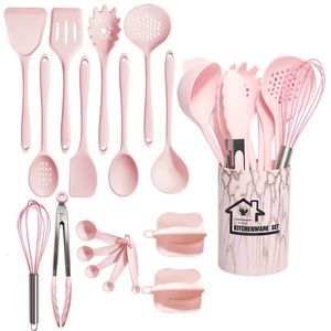 Ustensiles de cuisine Rose 18 pièces de qualité alimentaire en Silicone ustensiles de cuisine Turner spatule cuillère à mesurer outil pratique ensemble d'ustensiles de cuisine 231213