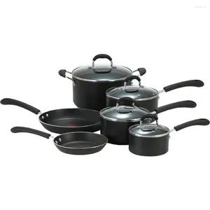 Ensembles d'ustensiles de cuisine, casseroles antiadhésives, ensemble antiadhésif anodisé dur ultime, 10 pièces, coffre-fort pour four à Induction 400F et casseroles de cuisine