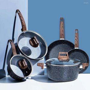 Conjuntos de utensilios de cocina Hausfrau Juego de ollas y sartenes de inducción Antiadherente 8 piezas Cocina Antiadherente Granito negro tóxico Sin PFOA