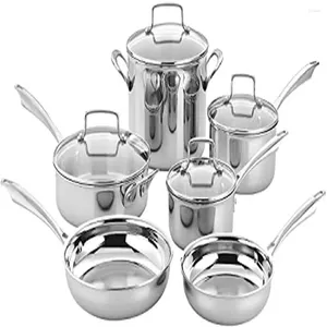 Ensemble de cuisine en acier inoxydable Tri-Ply Set 10 PCS SALUCEPANS Saute Pans Panset Stockpot Glass Covers Rims Conile TECH