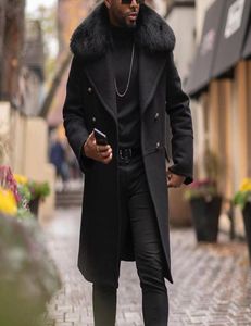 Cool Man Outumn Winter Long Coat Faux Fur Collar Casual Business Streetwear Wool Blend Trench Coats Men Outwear Long Jacket 20112676795577