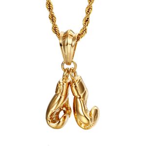 Paire de Sport pour Homme Gant de Boxe Pendentif Collier Fitness Acier Inoxydable Bijoux d'Entraînement Plaqué Or 18K