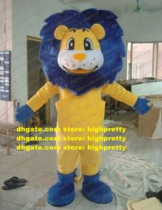 Costume de Mascotte de Lion jaune Cool, Mascotte Leone Simba Simbalion avec joues blanches, poils bleus, nez jaune pour adulte No.2784