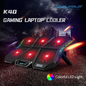 Coolcold Gaming RGB refroidisseur d'ordinateur portable 12-17 pouces écran LED plaque de refroidissement pour ordinateur portable support de refroidisseur pour ordinateur portable avec six ventilateurs et 2 ports USB HKD230825