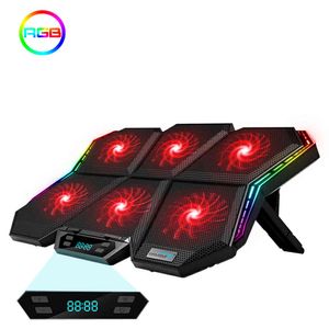 Coolcold Laptop cooling pad 12-17 inches Gaing RGB Led Screen Notebook cooler with Six Fan stand and 2 USB Ports