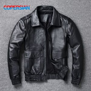 COPERSIAN Talla grande 8XL Hombres Invierno Hombres Clásico A2 Abrigo de cuero de vaca Chaqueta de cuero genuino Calidad 220811