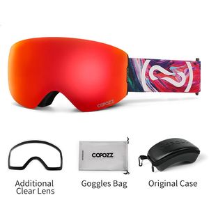 COPOZZ lunettes de ski professionnelles magnétiques Protection UV400 lunettes de ski antibuée pour hommes femmes lunettes de snowboard à changement rapide 240109