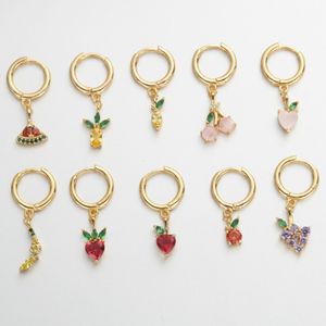 Cuivre Balancent Fruits Corps Boucles D'oreilles Cerceau Coloré Gem Ananas Raisin Cerceau Boucles D'oreilles pour Femmes et Filles