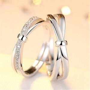 Cuivre plaqué platine croix noeud papillon réglable Couple anneaux hommes femmes chevauchement ouverture fiançailles doigt bijoux cadeau pour amoureux 2022 accessoires classiques