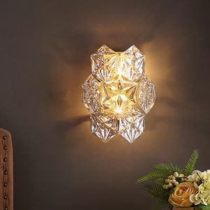 Lámpara de pared de cobre moderna sala de estar dormitorio luces de noche lámparas de cristal de lujo luz de pared de fondo de TV
