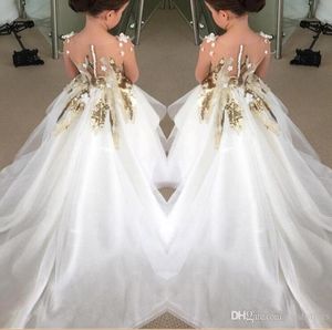 2022Nouveau design robes de filles de fleur pour les mariages manches longues paillettes d'or robes de soirée robe de première communion pour enfant adolescents personnalisé