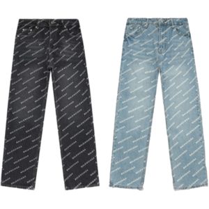 Corrict fabriqué art élégant lettre allover lettre imprimé pantalon denim automne hiver hiver décontracté stretchy vintage lavé street wear jeans pantalon 24SS 0417