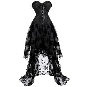 Corsé vestido falda conjunto tutú encaje Sexy Overbust corsés para mujeres Gothique traje de talla grande corsé burlesco victoriano negro 220524