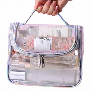 Bolsa de cosméticos Viaje Láser transparente PVC Mujeres Cremallera Bolsas de maquillaje Estuche de belleza Bolso Almacenamiento impermeable Baño Artículos de tocador W Bolsa h6yf #